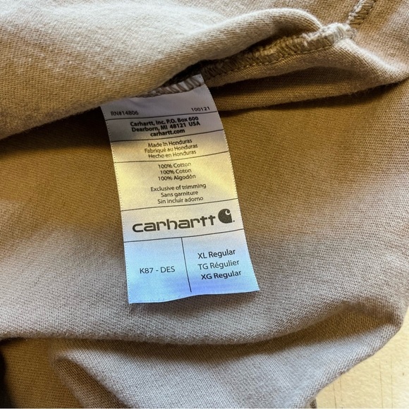 Carhartt Tan Tee Shirt XL Original Fit Short Sleeve - Picture 6 of 6